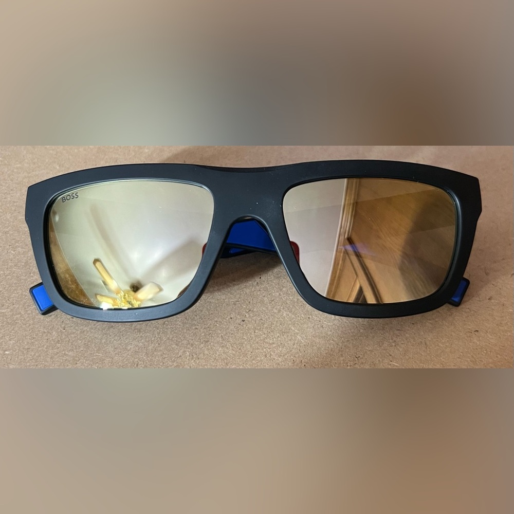 Boss Black Frame Sunglasses with Blue Accents